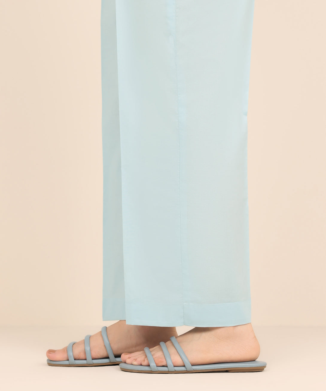 Women's RTW Cambric Blue Solid Straight Pants