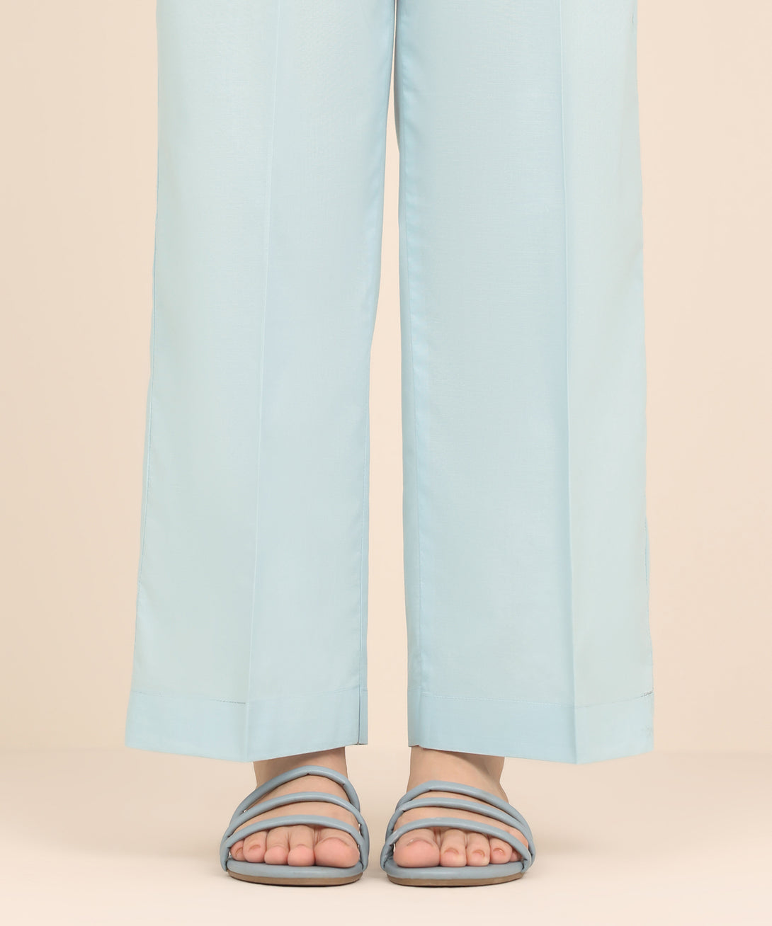 Women's RTW Cambric Blue Solid Straight Pants