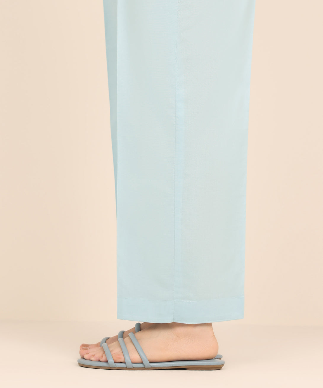 Women's RTW Cambric Blue Solid Straight Pants