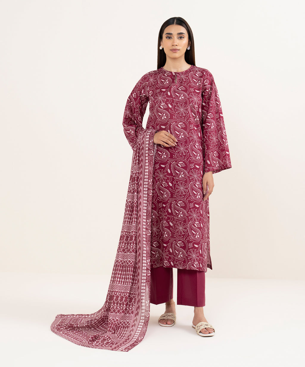 Women's Fine Voile Maroon Printed Dupatta