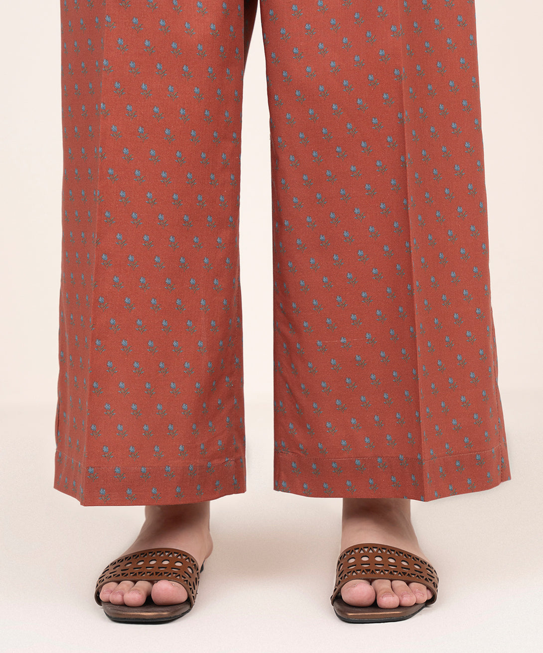 Women's RTW Cambric Brown Printed Wide Culotte