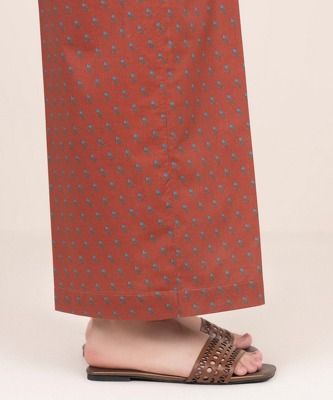 Women's RTW Cambric Brown Printed Wide Culotte