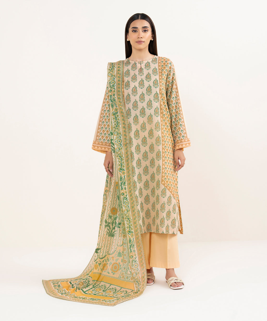 Women's Fine Voile Orange Printed Dupatta