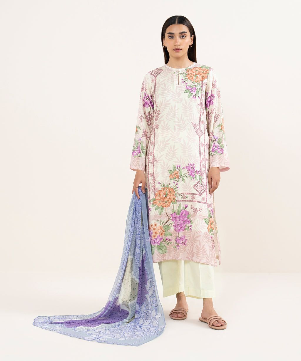 Women's Blended Chiffon Purple Printed Dupatta