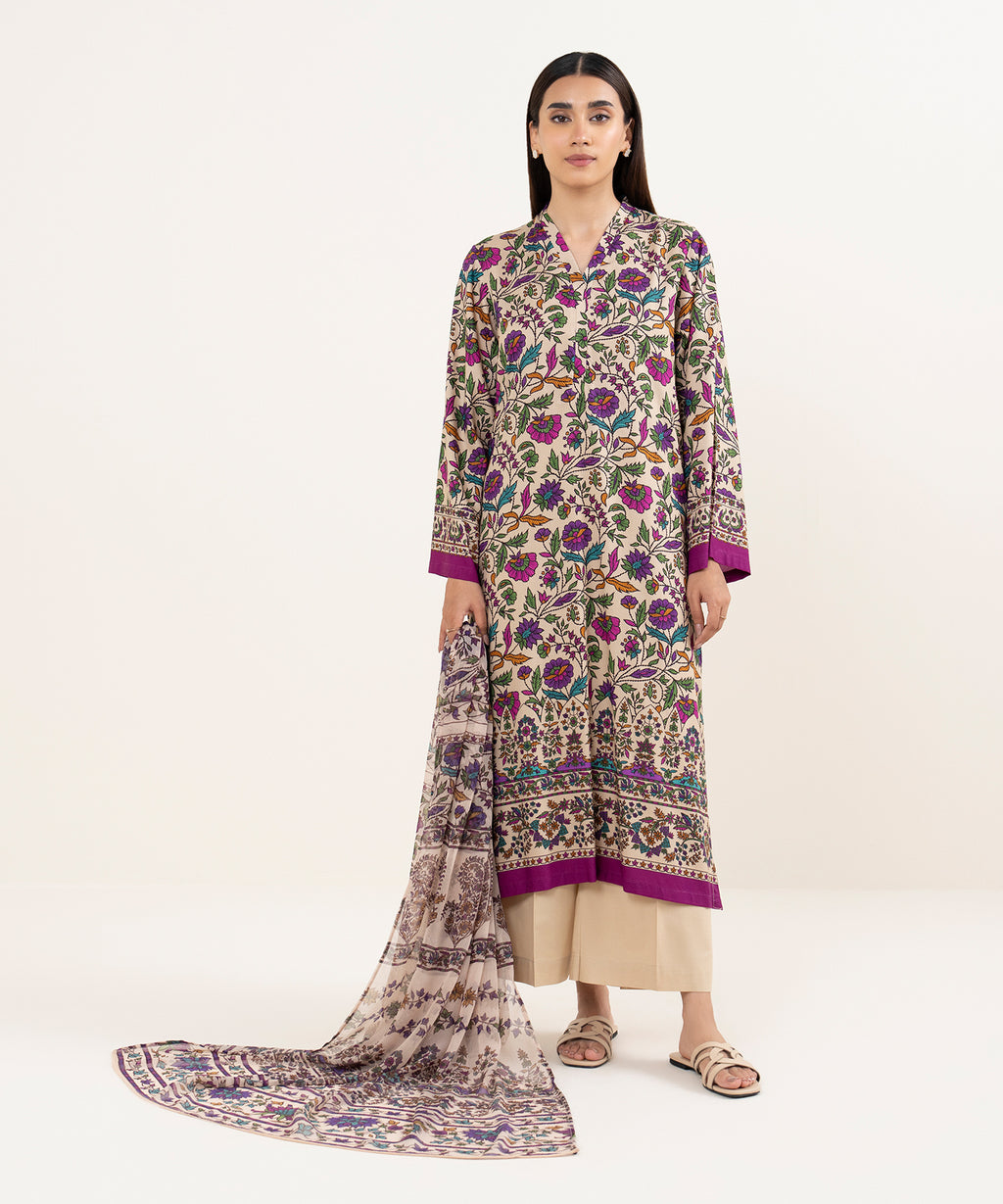 Women's Blended Chiffon Off White Printed Dupatta