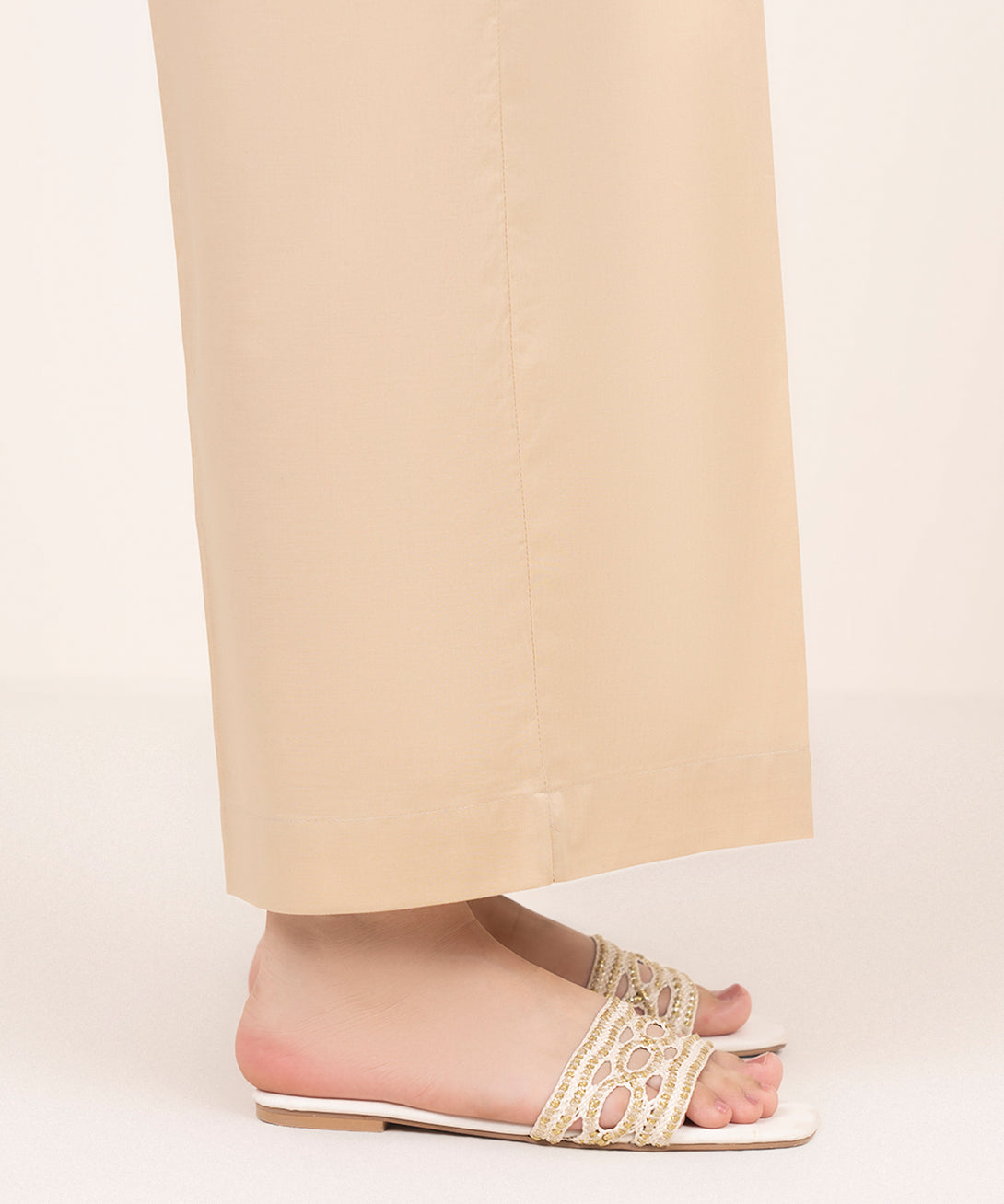 Women's RTW Cambric Beige Solid Wide Culotte