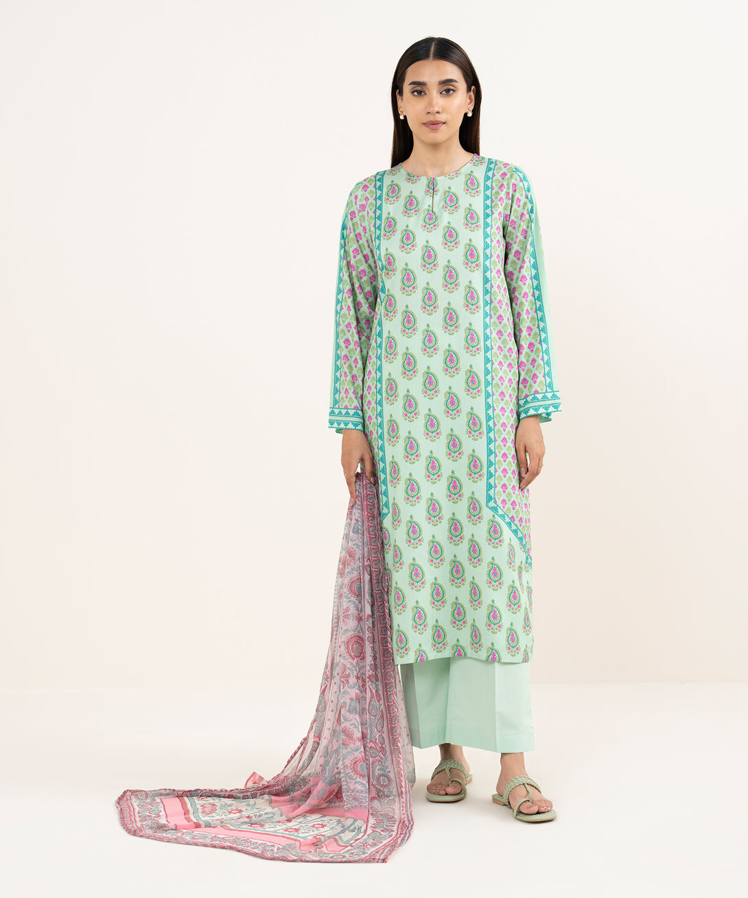 Women's Blended Chiffon Pink Printed Dupatta