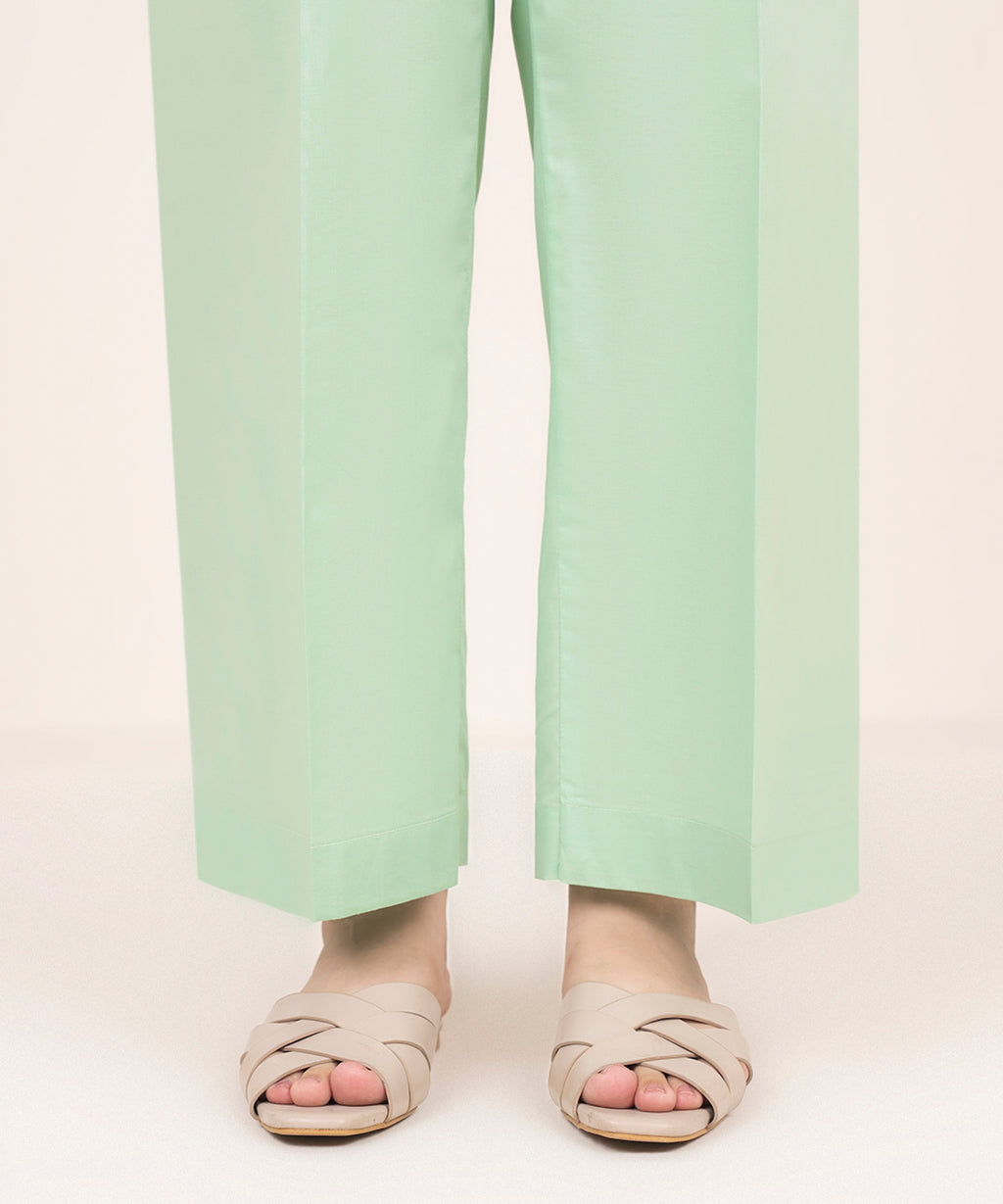 Women's RTW Cambric Green Solid Straight Pants