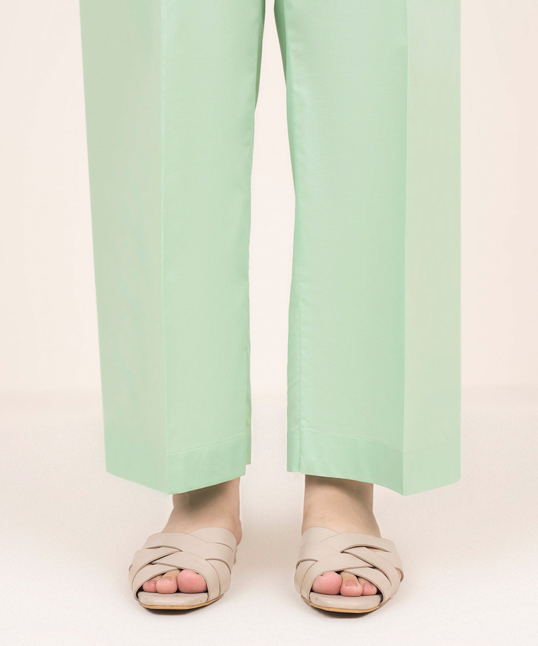 Women's RTW Cambric Green Solid Straight Pants