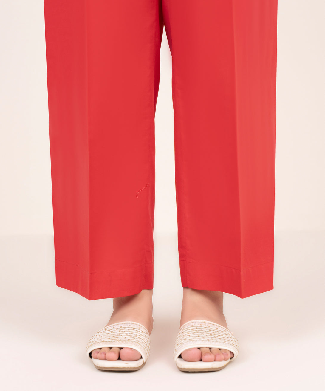 Women's RTW Cambric Red Solid Straight Pants