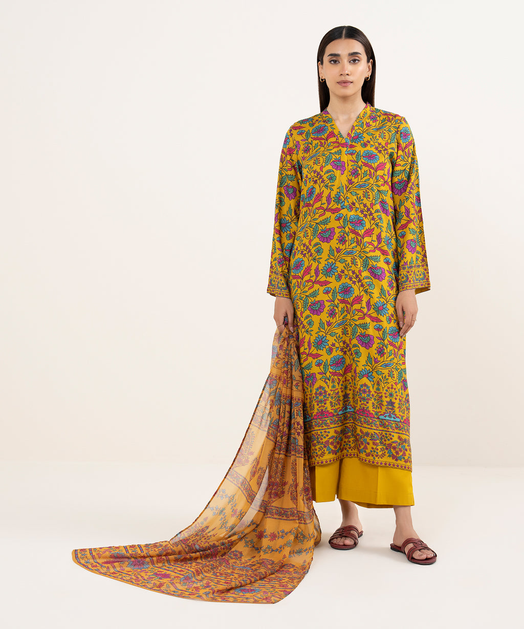 Women's Blended Tissue Mustard Printed Dupatta