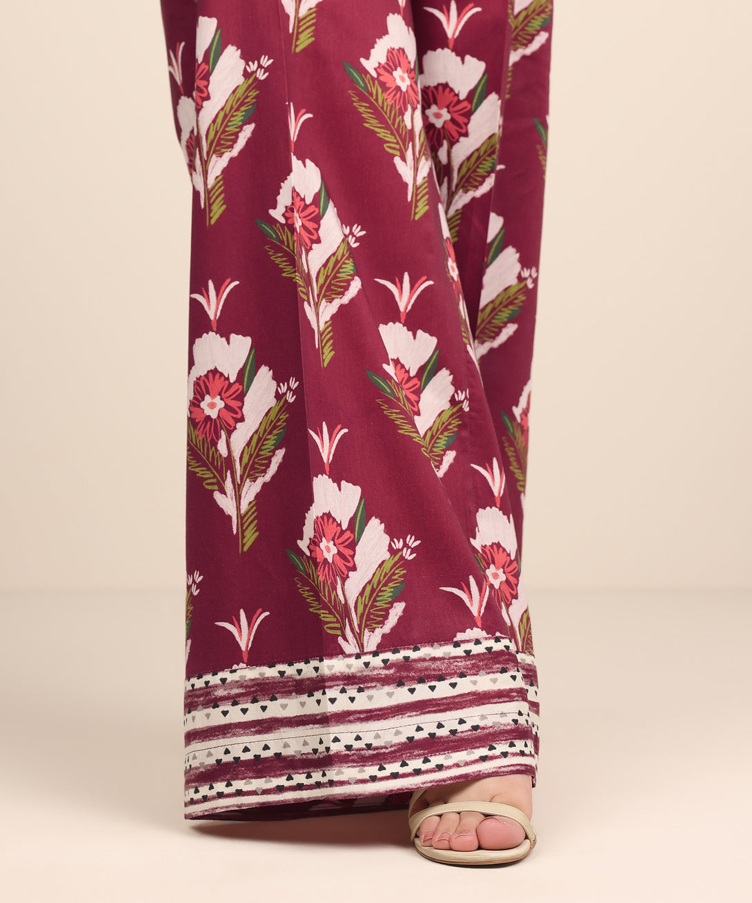 Women's RTW Cotton Viscose Red Printed Flared Pants