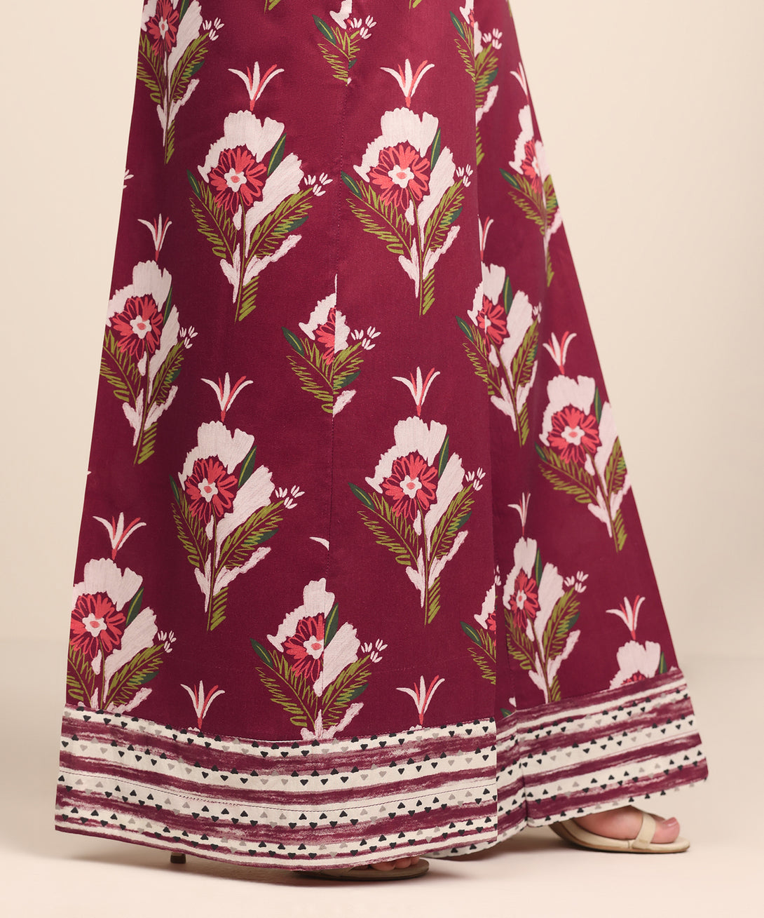 Women's RTW Cotton Viscose Red Printed Flared Pants