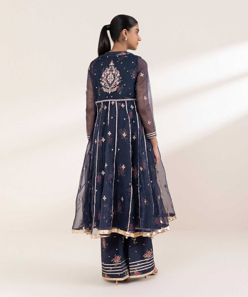 Women's Pret Blended Organza Blue Embroidered Angrakha Frock