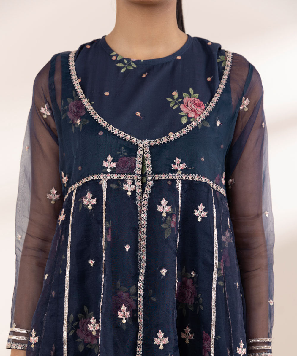 Women's Pret Blended Organza Blue Embroidered Angrakha Frock