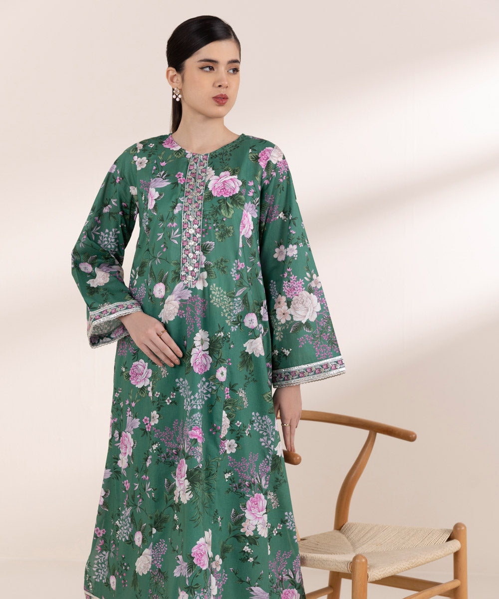 Women's Pret Lawn Embroidered Green A-Line Shirt