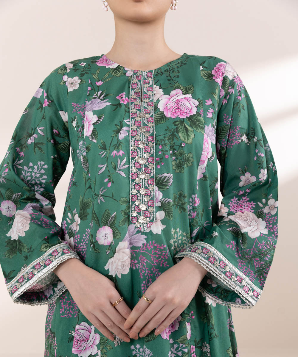 Women's Pret Lawn Embroidered Green A-Line Shirt