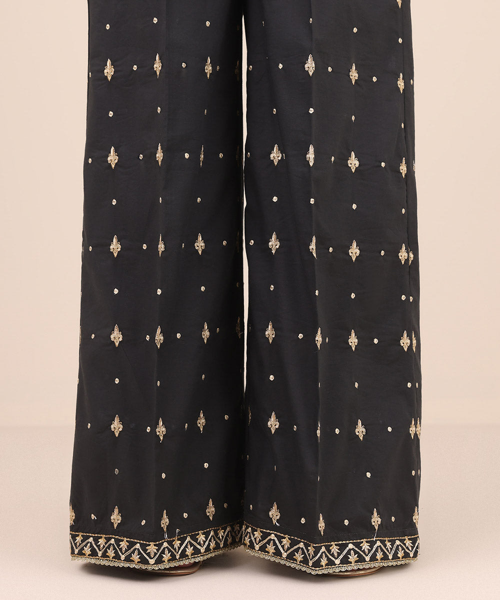 Women's Pret Cambric Black Embroidered Flared Pants