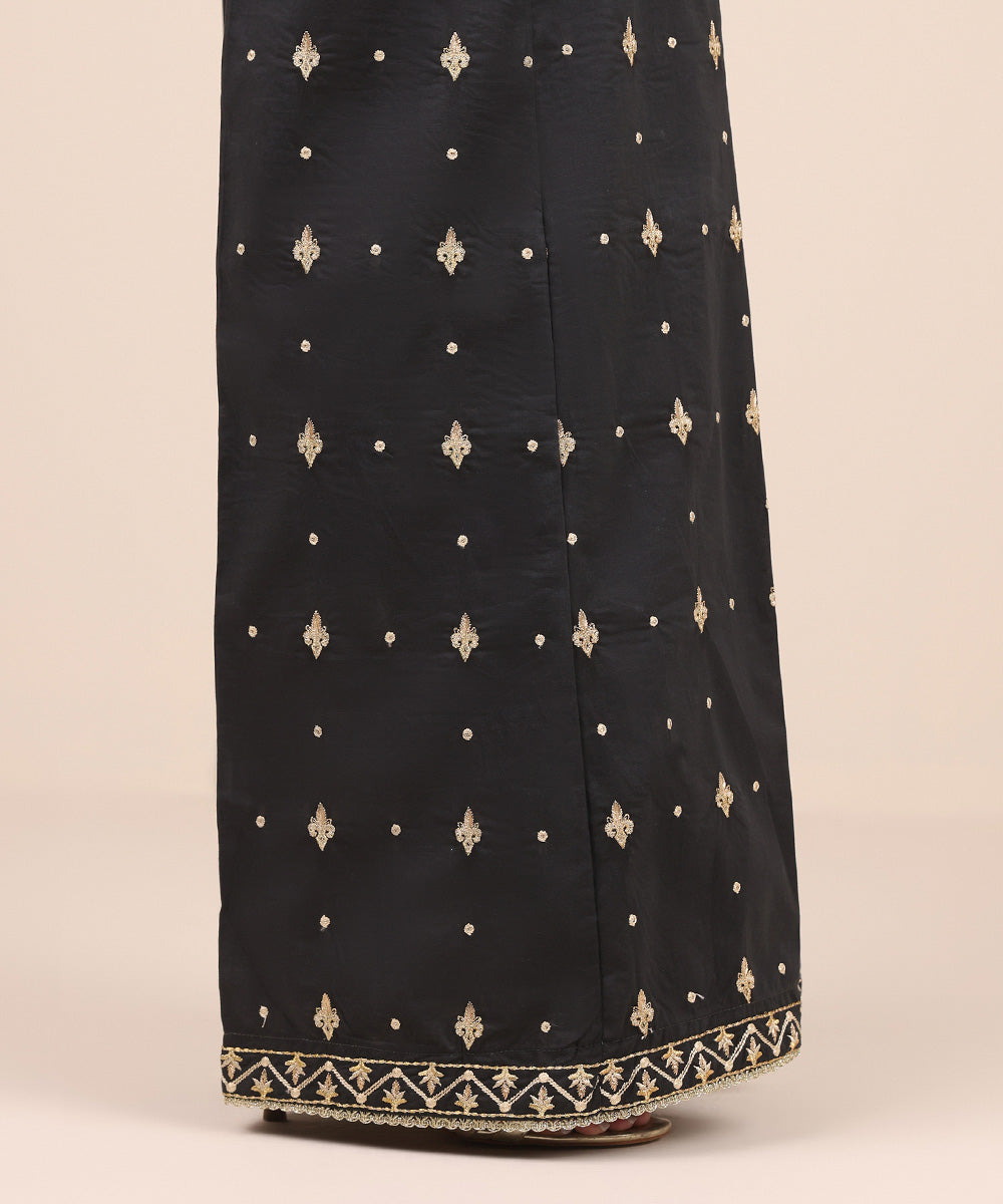 Women's Pret Cambric Black Embroidered Flared Pants