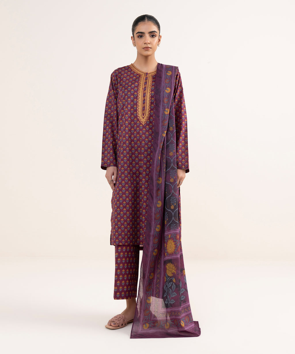 Fine Volie Purple Printed Dupatta