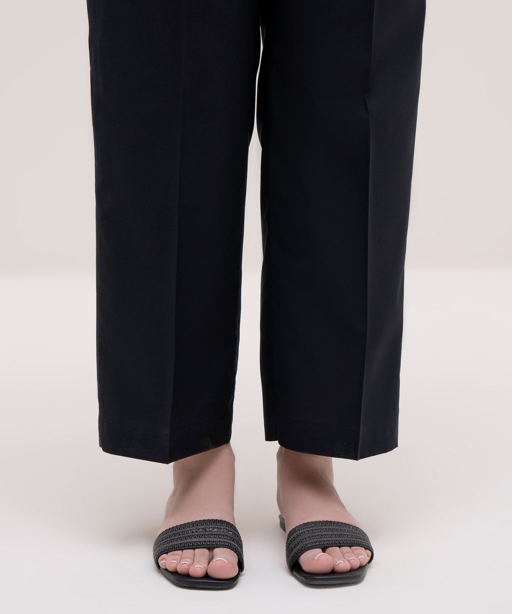 Women's RTW Cambric Black Solid Straight Pants