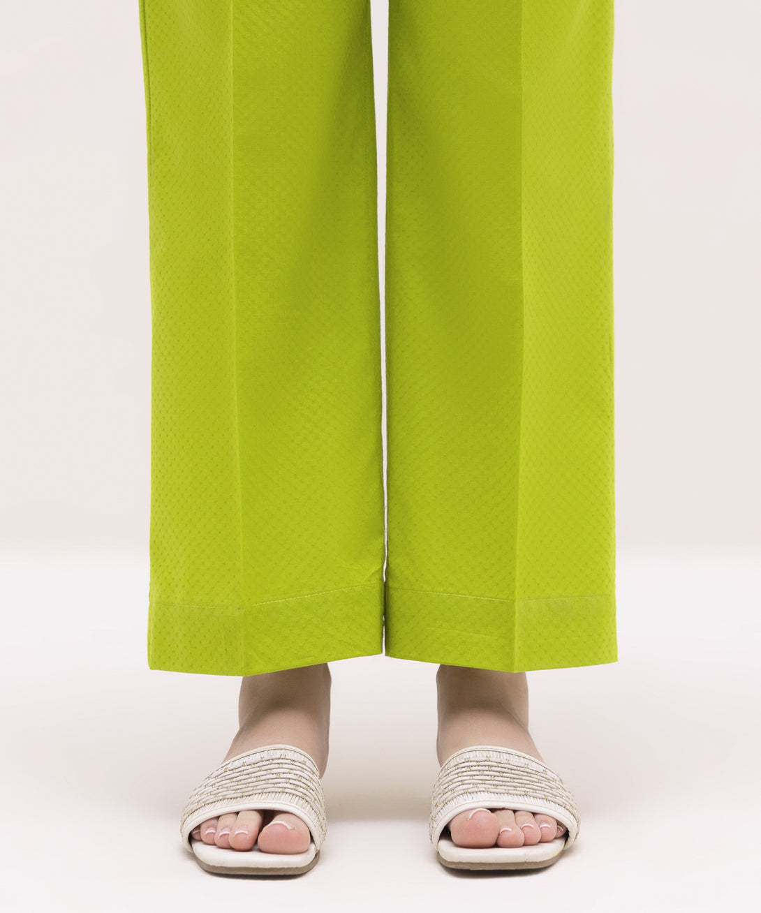 Women's RTW Textured Lawn Green Solid Straight Pants