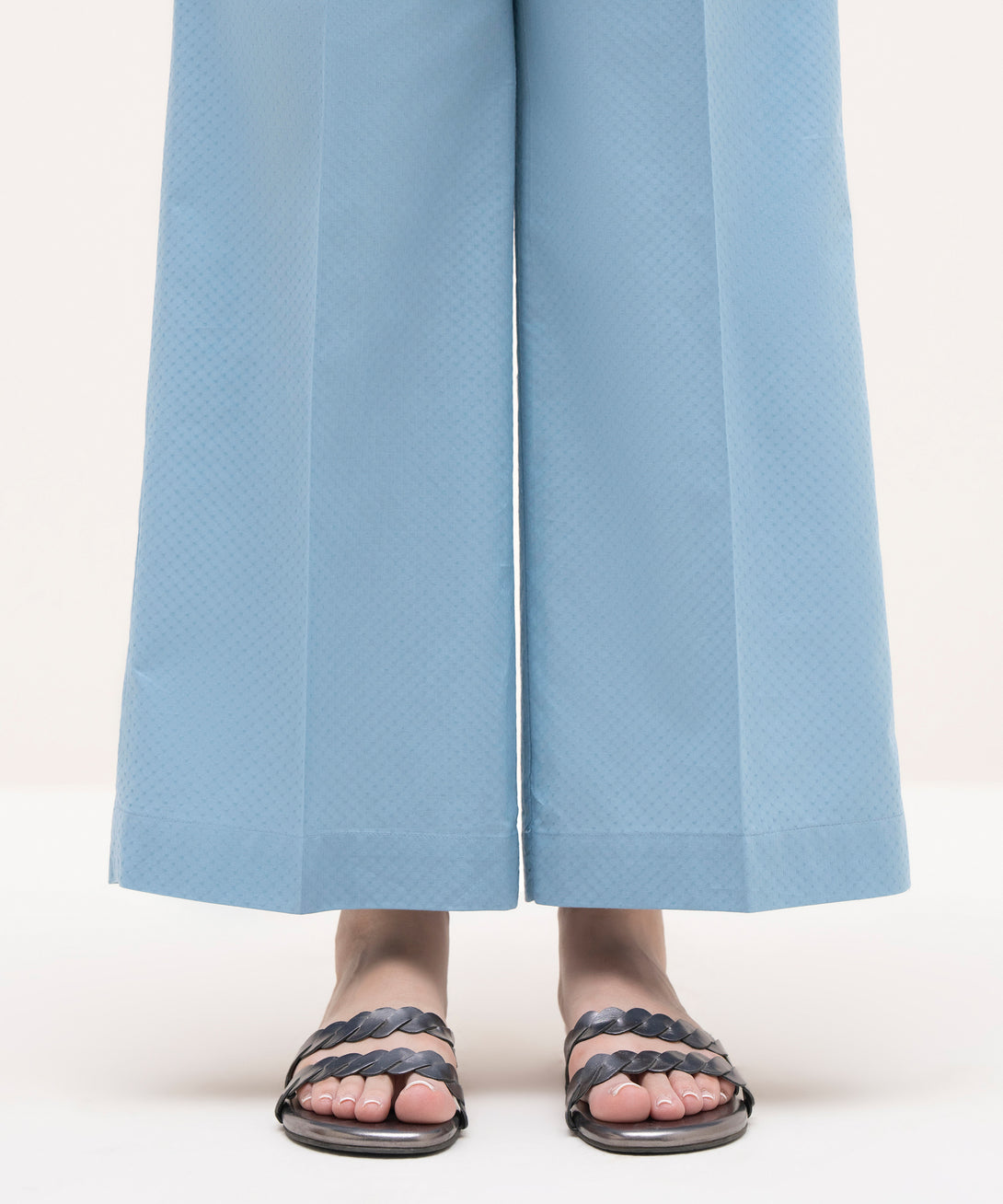 Women's RTW Textured Lawn Blue Solid Culottes