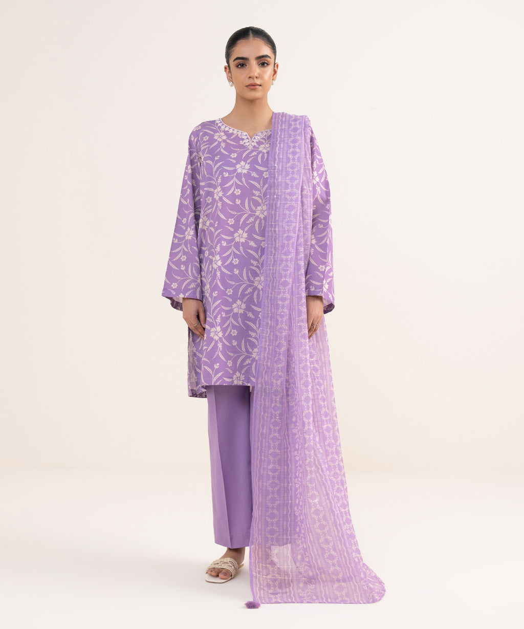 Manaar Purple Printed Dupatta