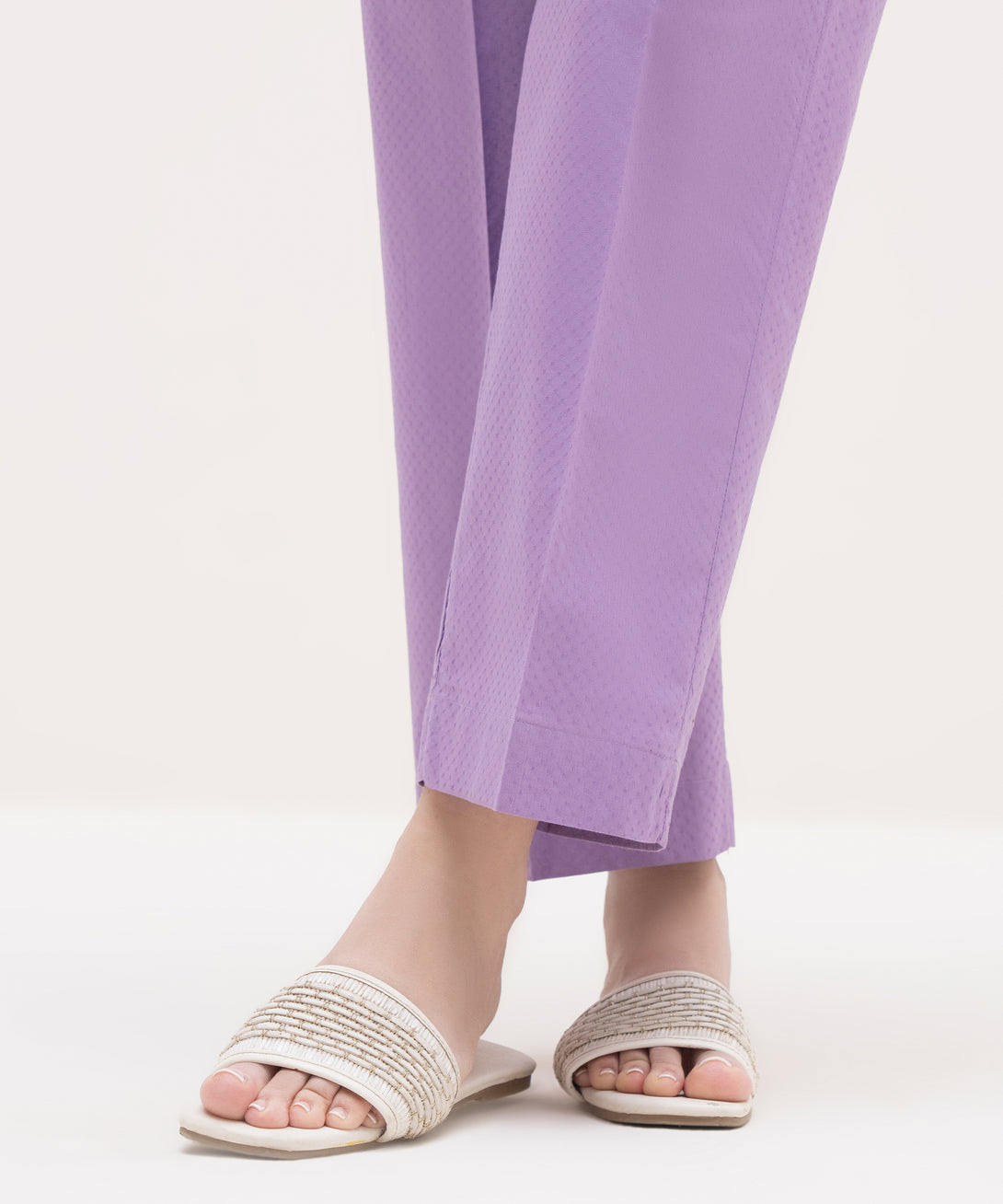 Women's RTW Textured Lawn Lilac Solid Straight Pants