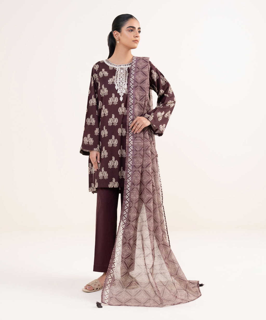 Manaar Brown Printed Dupatta