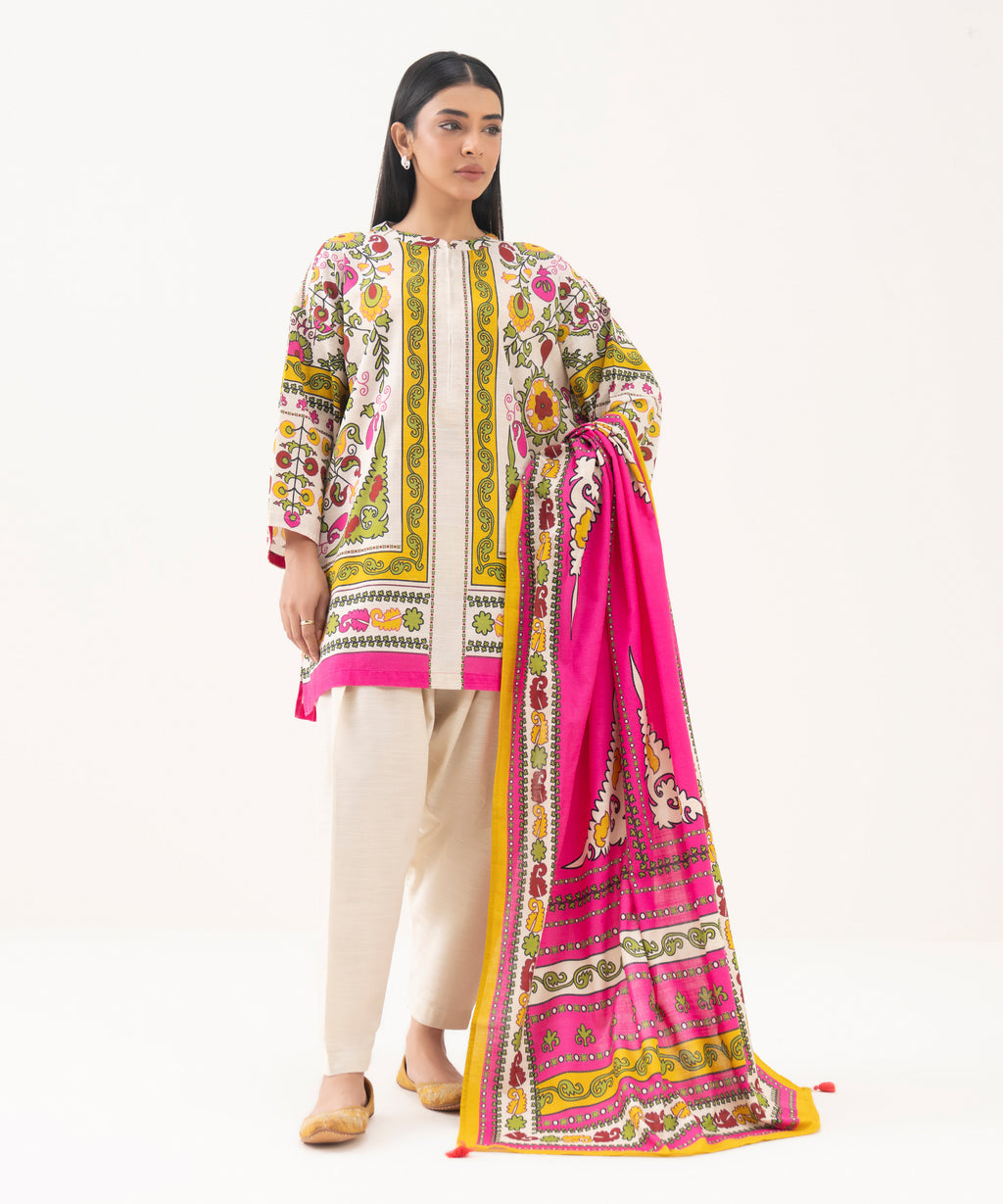 Light Khaddar Printed Pink Dupatta