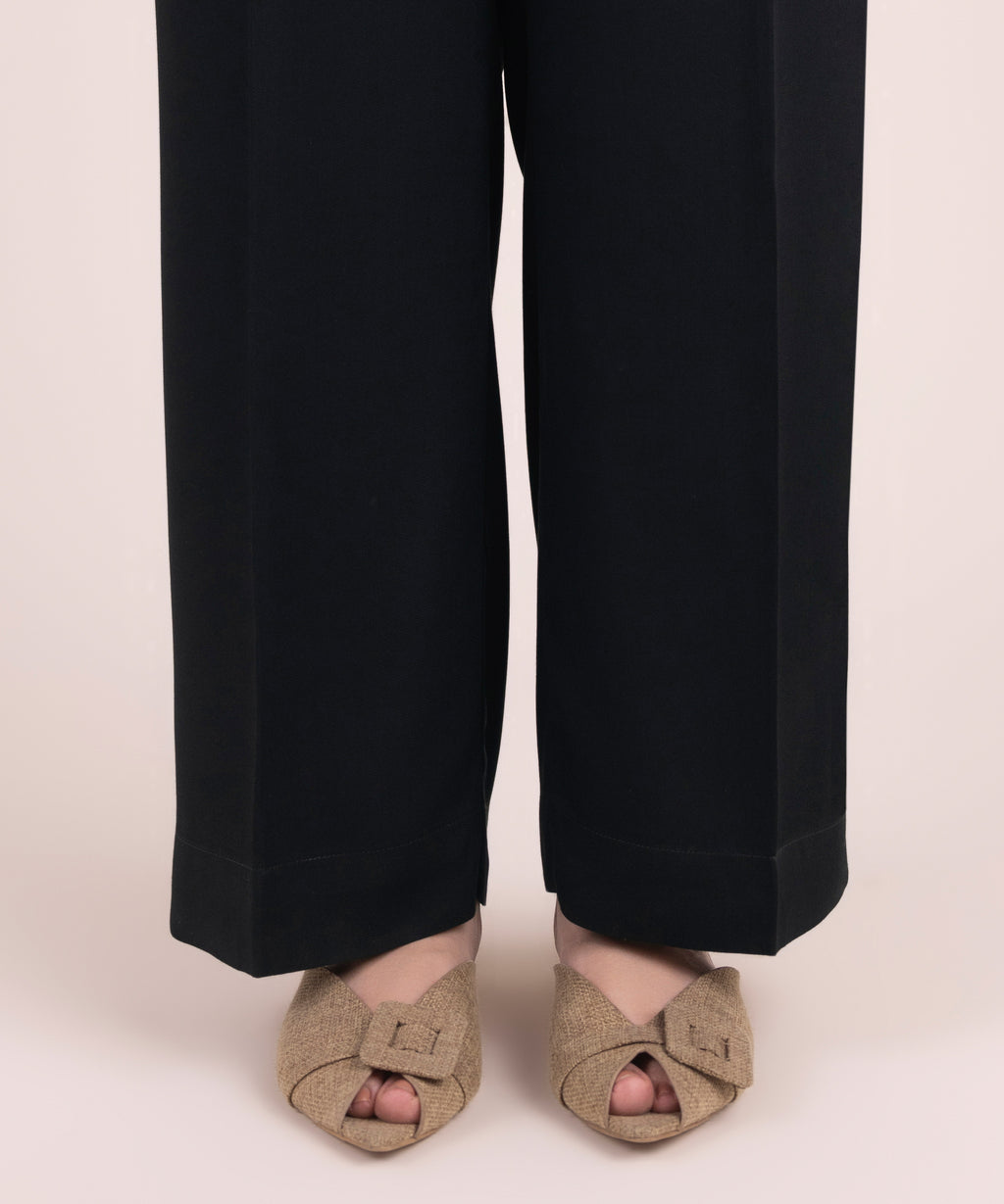 Women's RTW Linen Viscose Solid Black Culottes