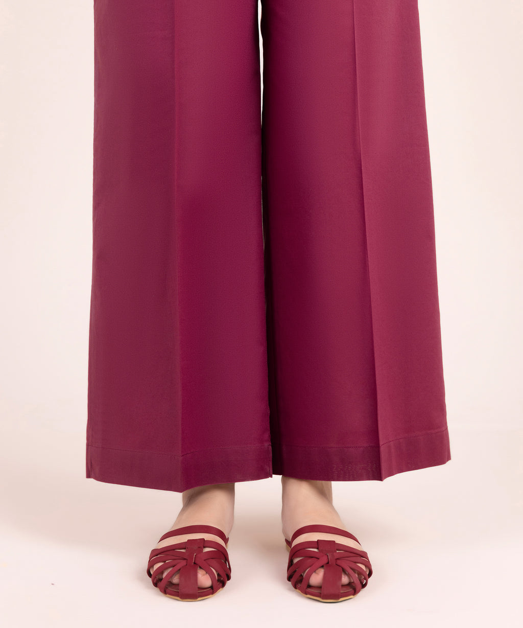 Women's RTW Linen Viscose Solid Plum Culottes