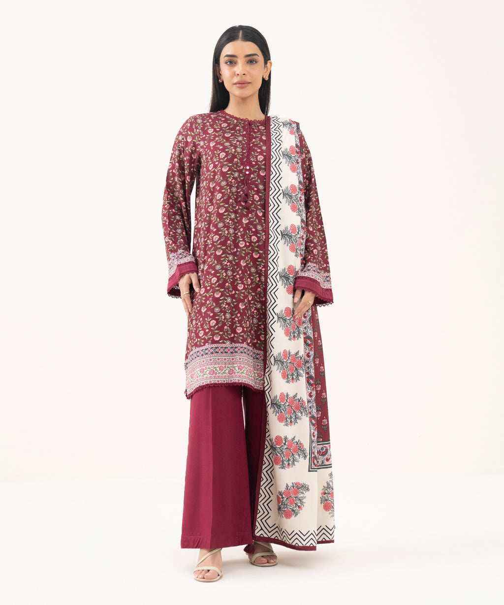 Linen Viscose Printed Maroon Dupatta