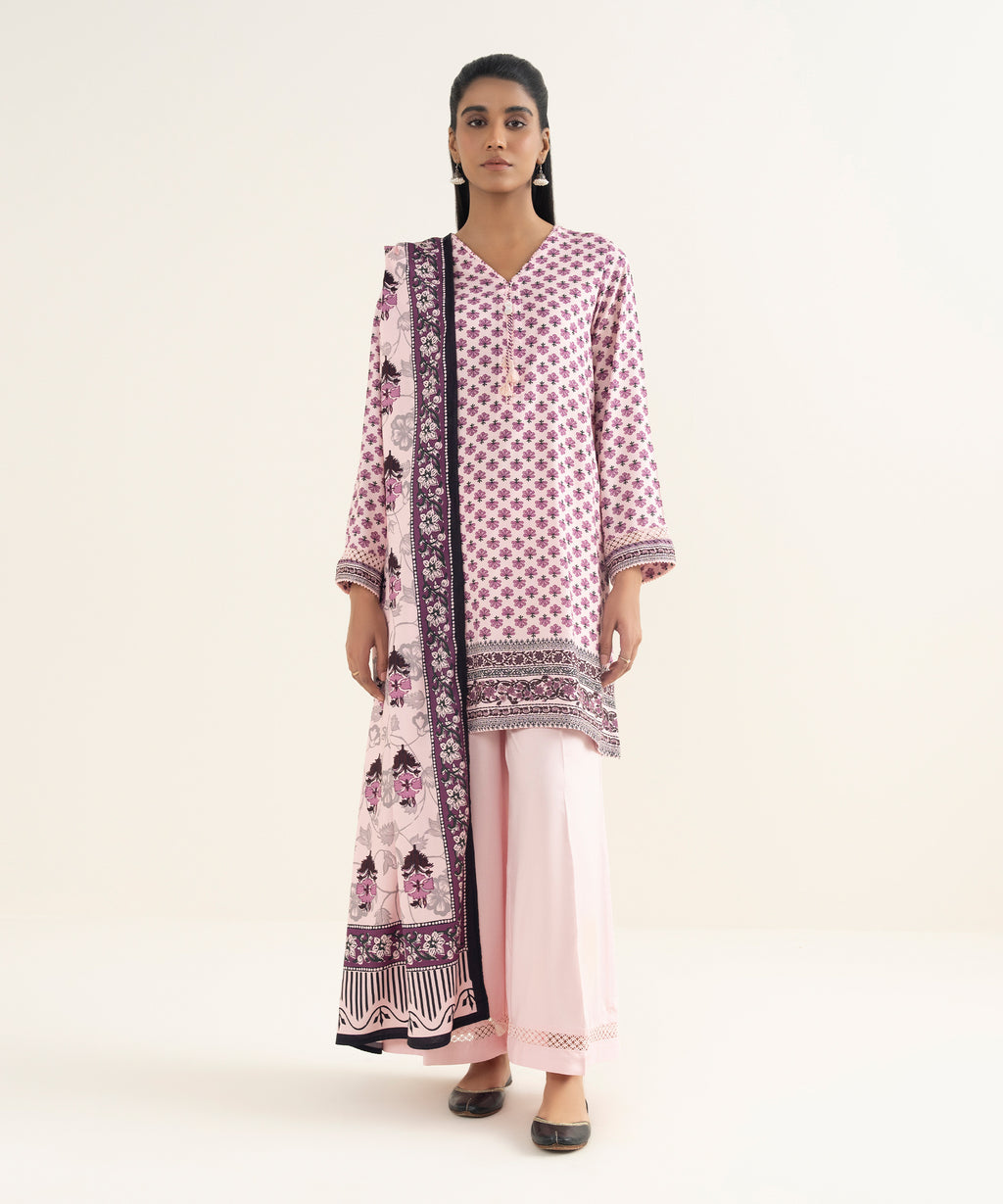 Linen Viscose Printed Pink Dupatta