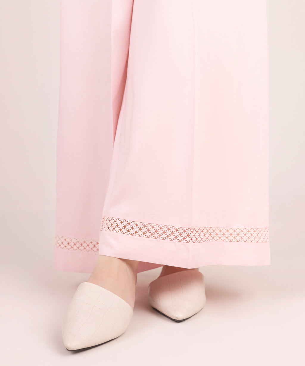 Women's RTW Linen Viscose Solid Pink Flared Pants
