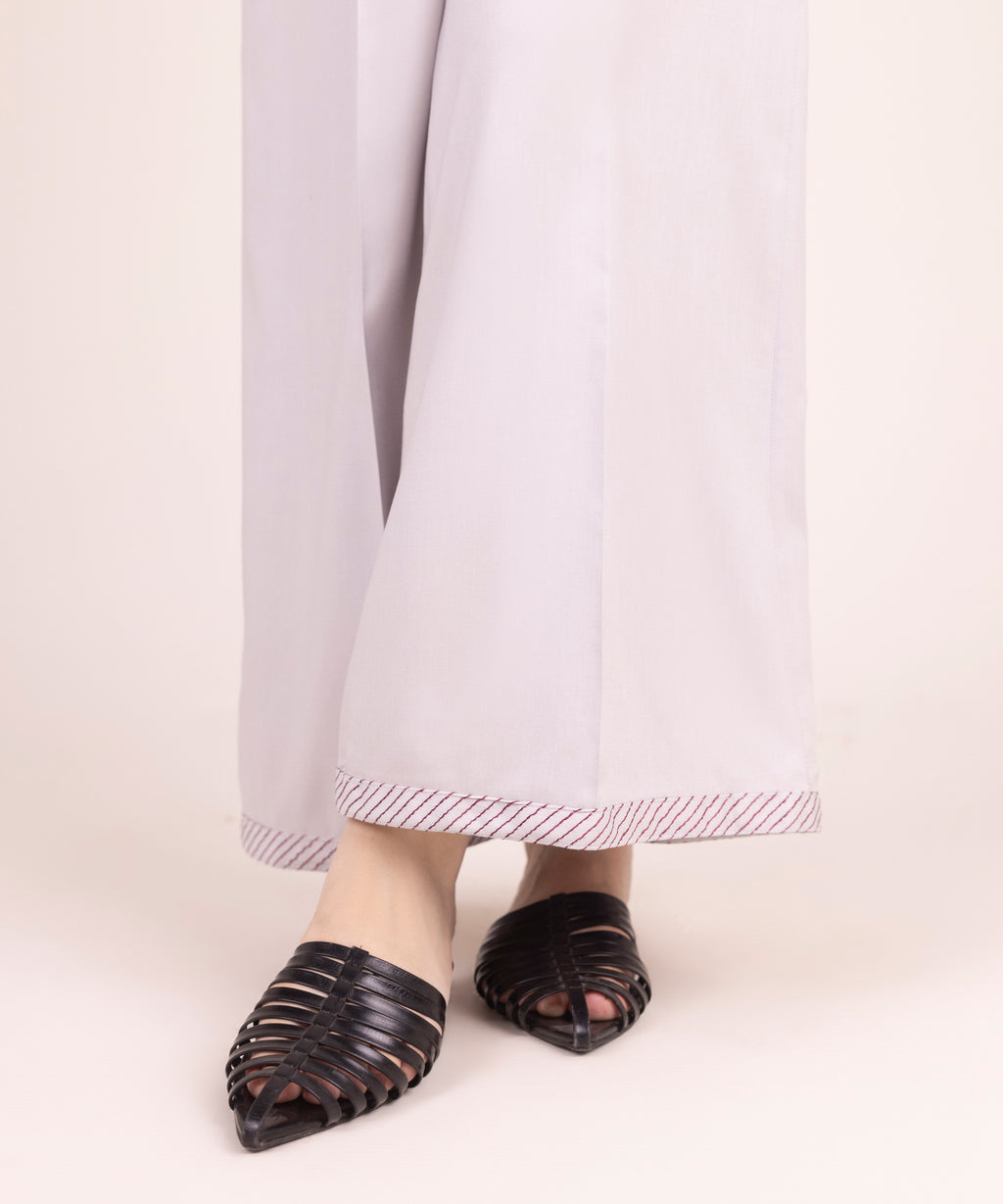 Women's RTW Textured Viscose Embroidered Grey Flared Pants