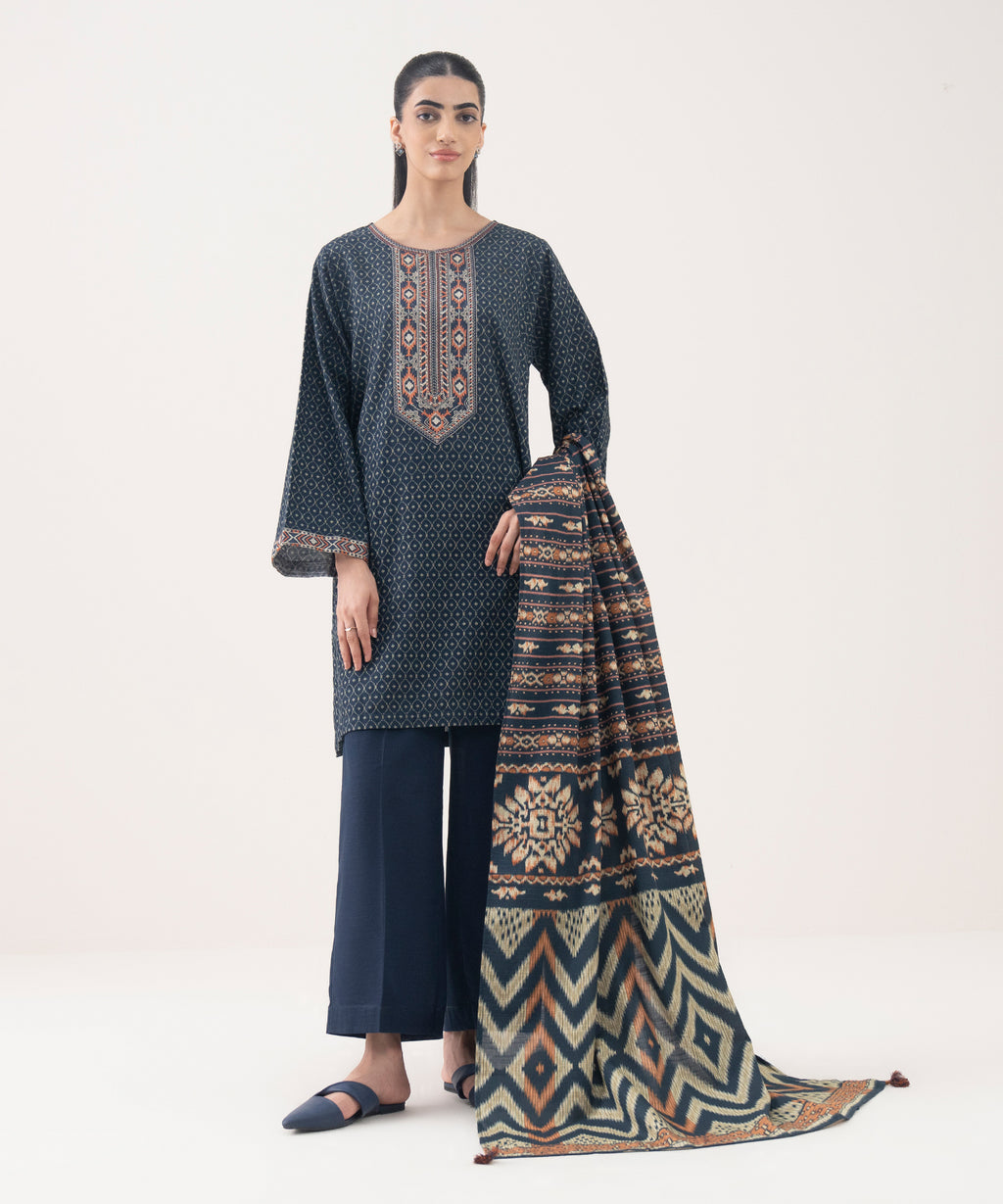 Light Khaddar Printed Blue Dupatta