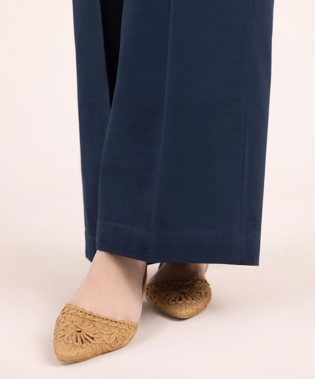 Women's RTW Khaddar Solid Blue Culottes