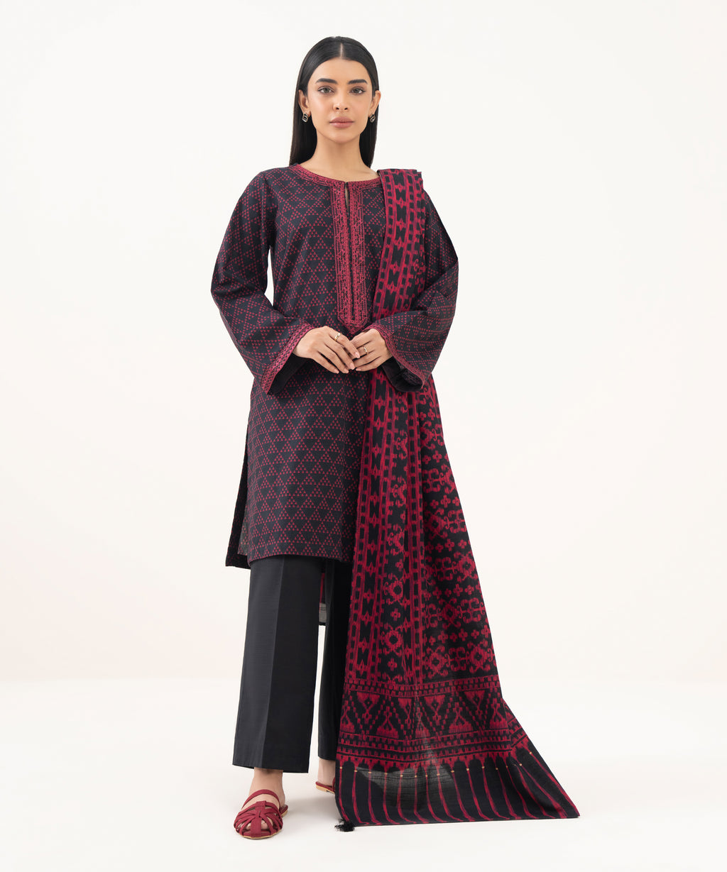 Light Khaddar Printed Black Dupatta