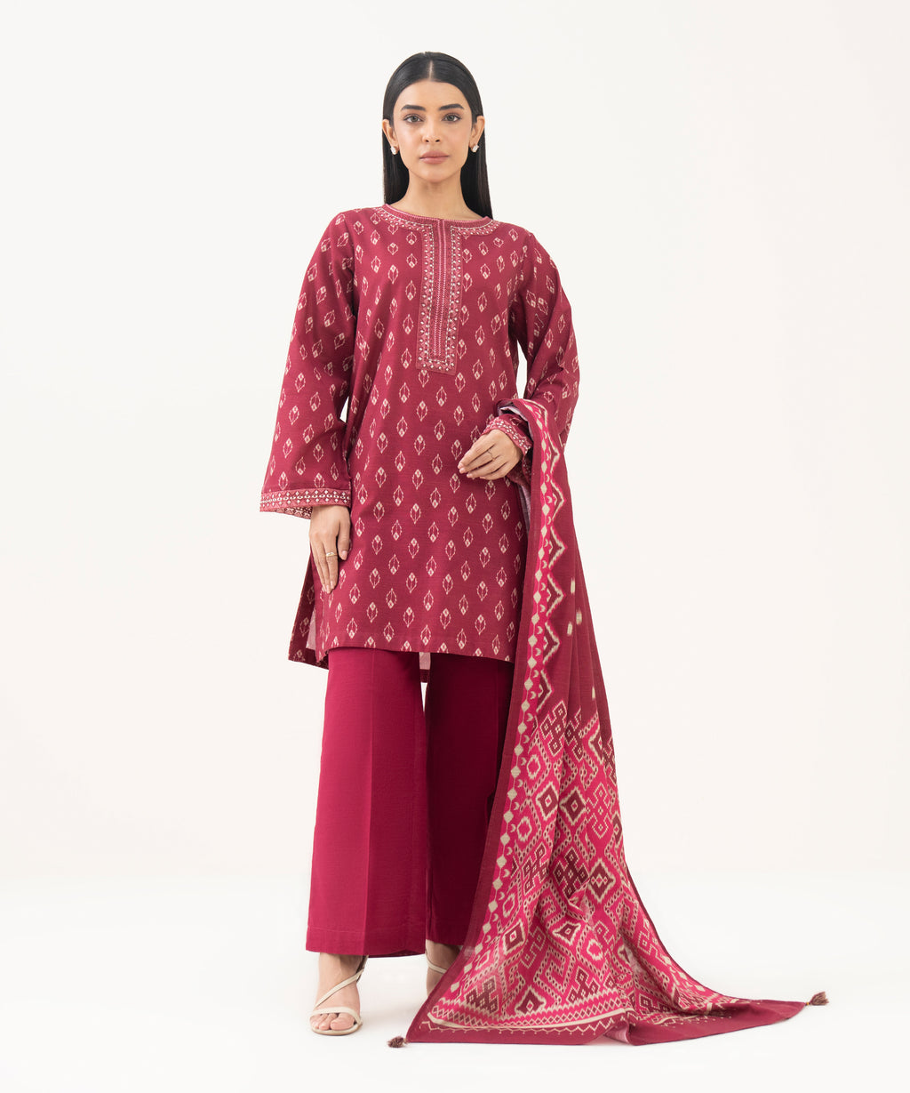Light Khaddar Printed Pink Dupatta