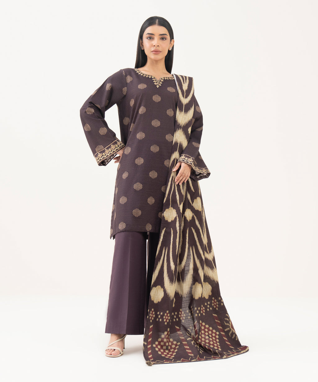 Light Khaddar Printed Brown Dupatta