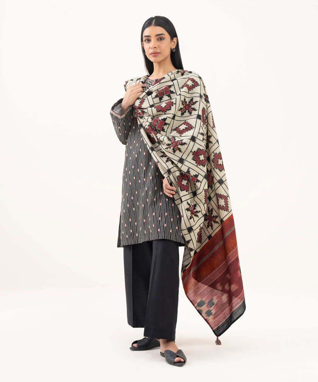 Light Khaddar Printed Brown Dupatta
