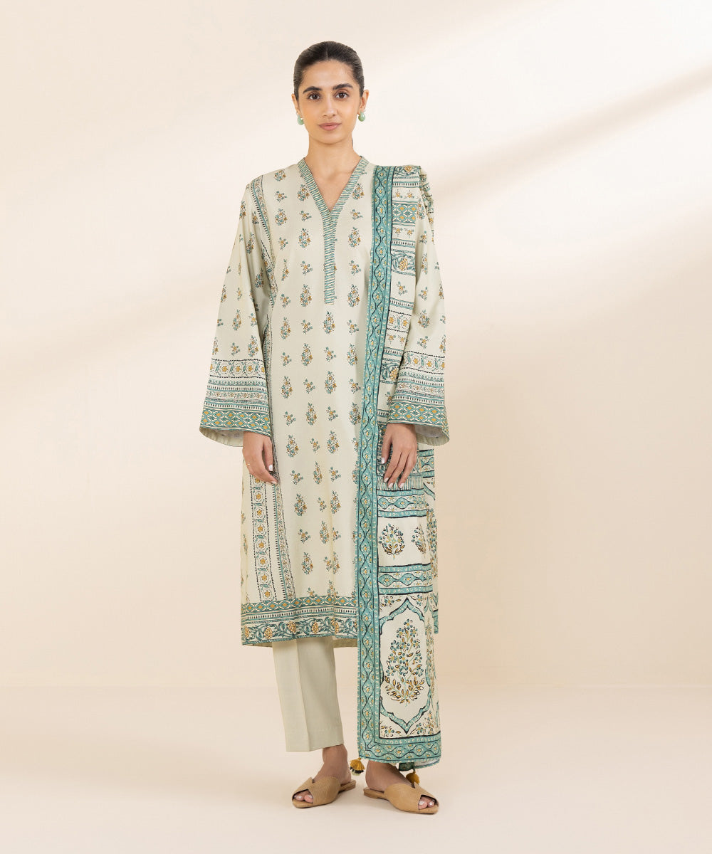 3 Piece - Printed Linen Suit