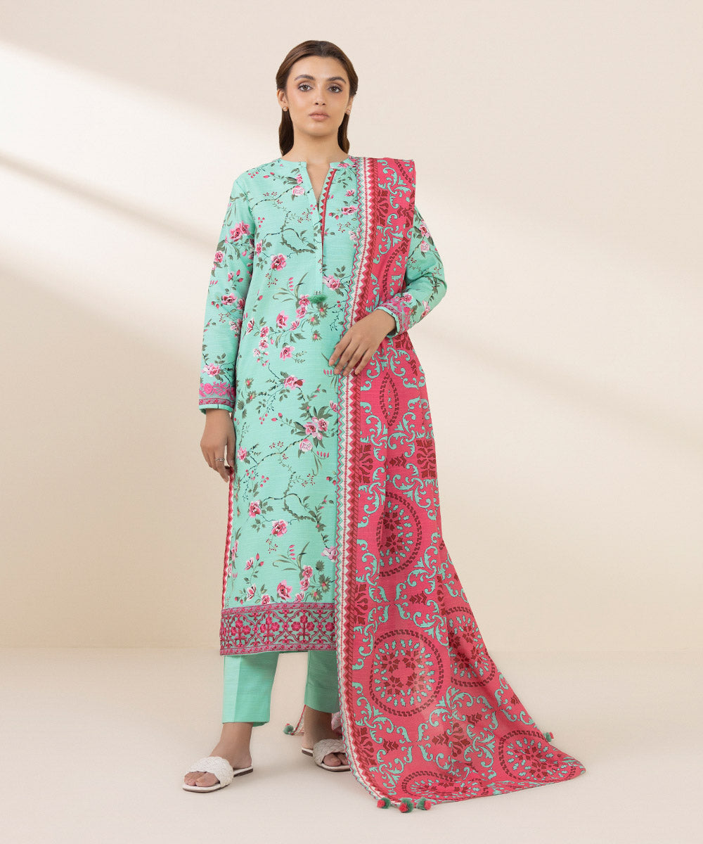 Women's Unstitched Khaddar Embroidered Multi 3 Piece Suit