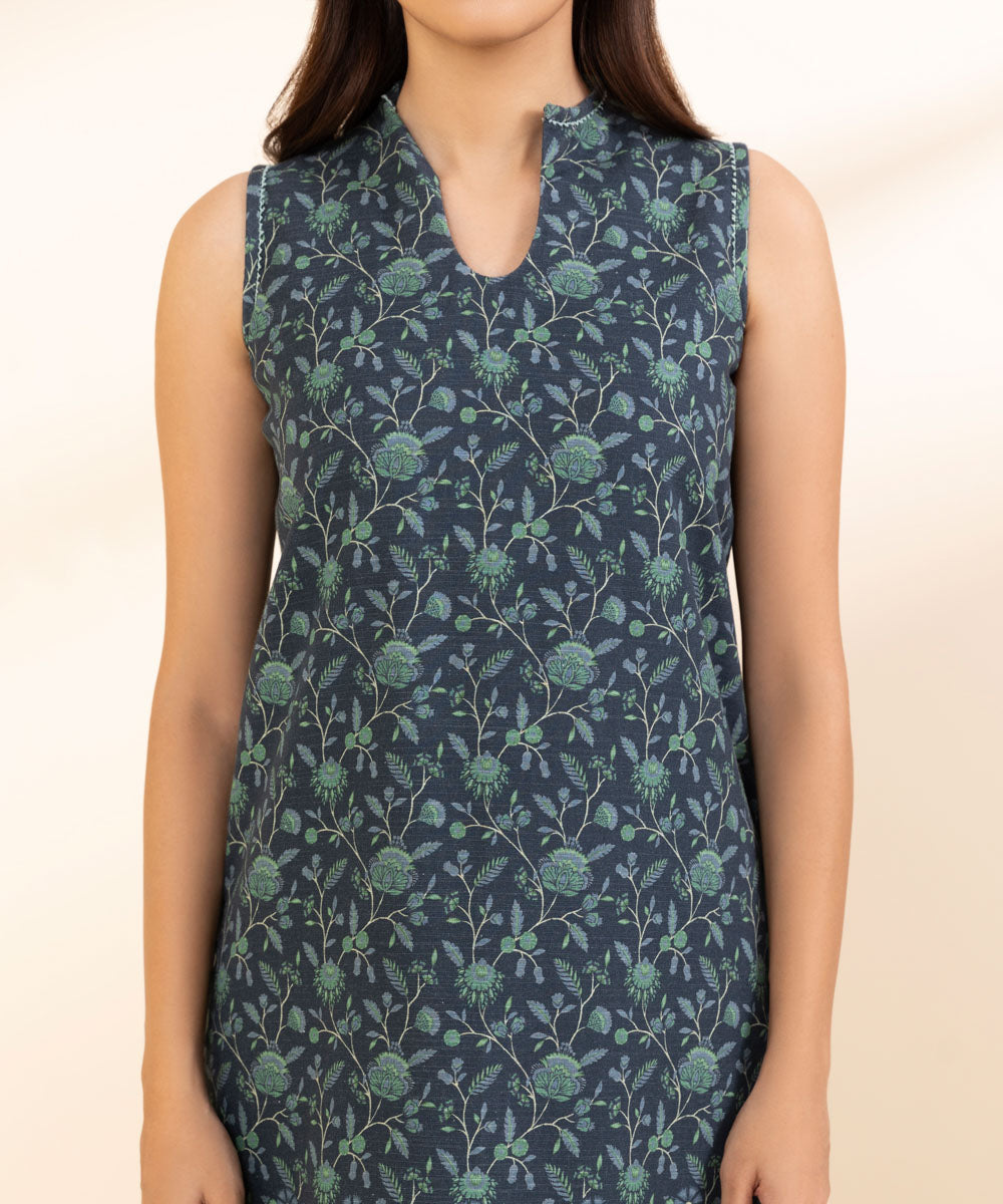 Women's Unstitched Khaddar Printed Blue 3 Piece Suit