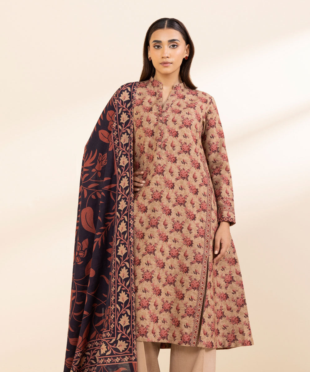 Women's Unstitched Khaddar Printed Multi 3 Piece Suit