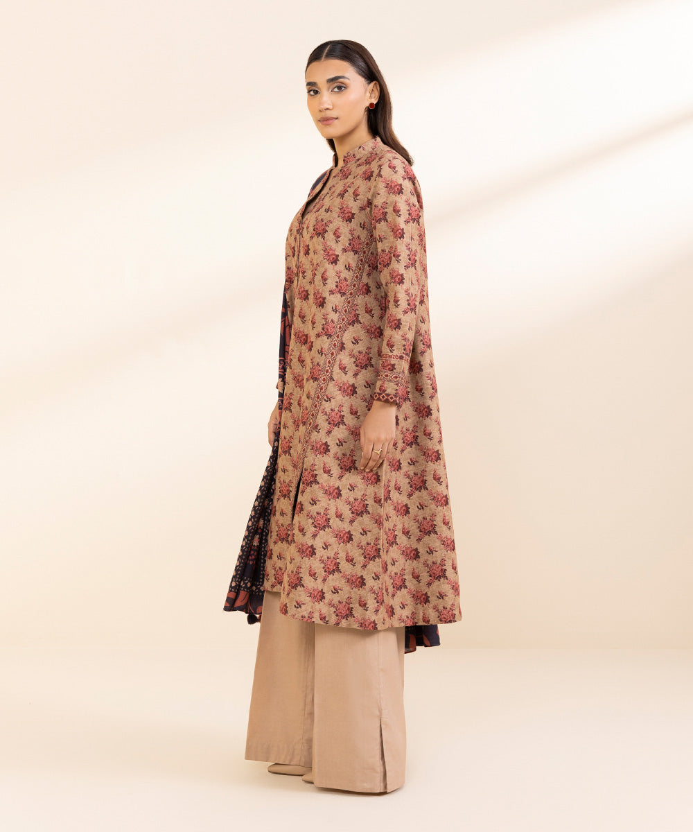 Women's Unstitched Khaddar Printed Multi 3 Piece Suit