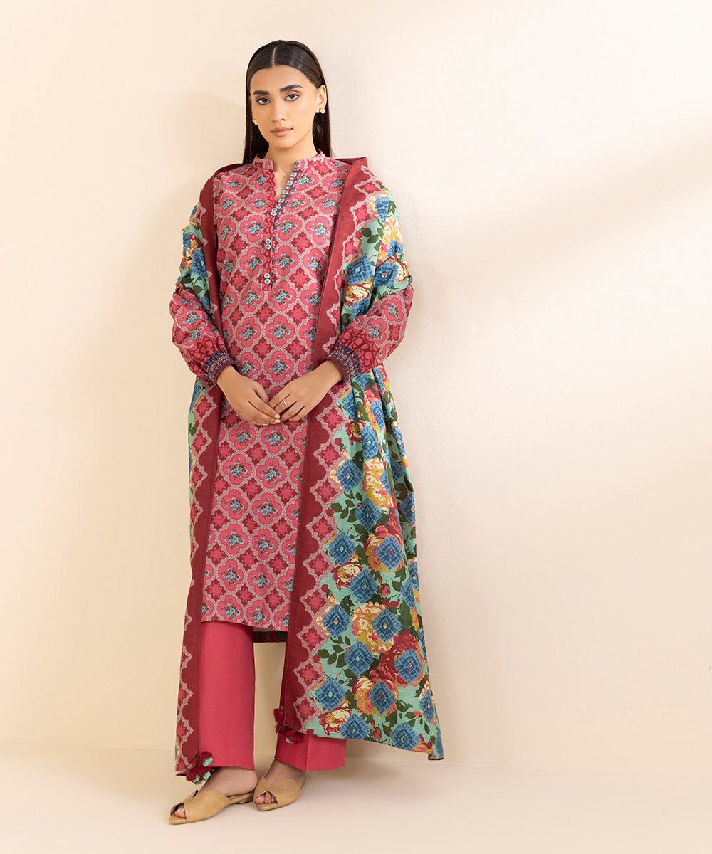 Women's Unstitched Printed Light Khaddar Three Piece Suit