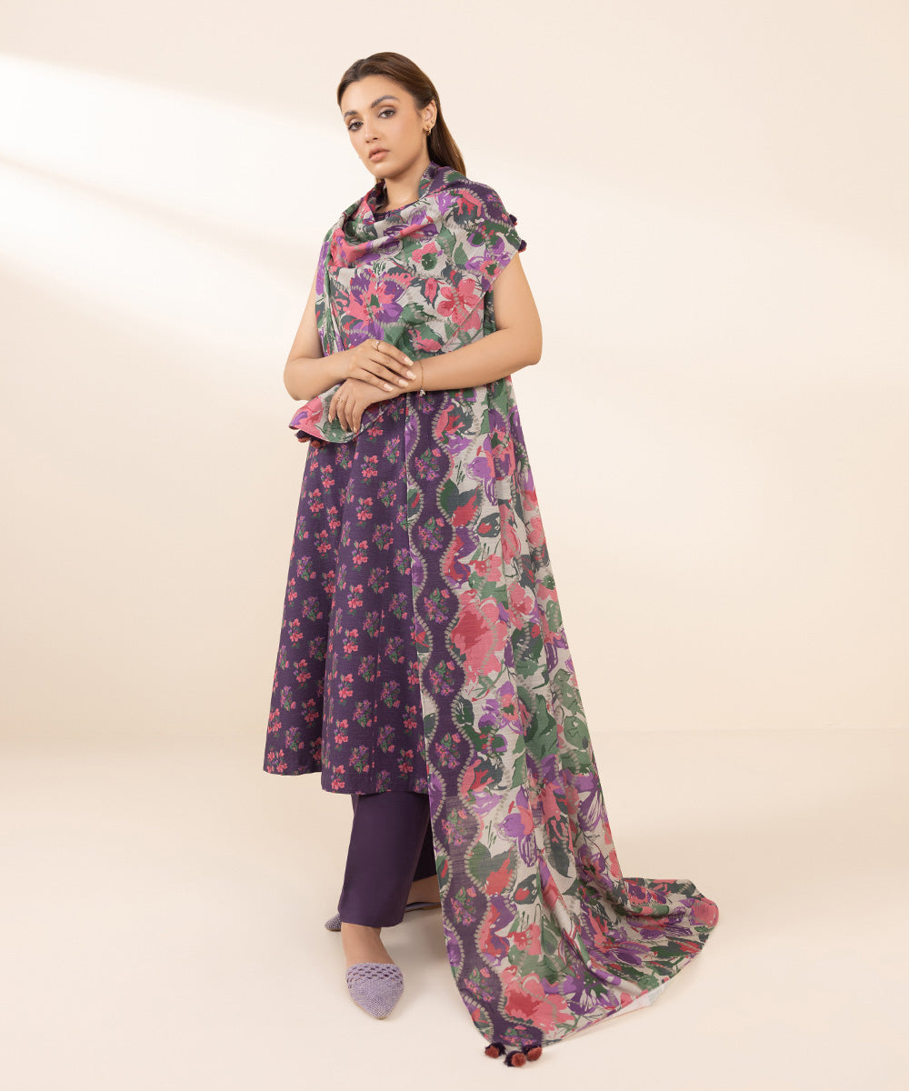 Women's Unstitched Printed Light Khaddar Three Piece Suit